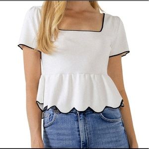 English factory Squareneck Scalloped-Trim Sweater Saks on 5th